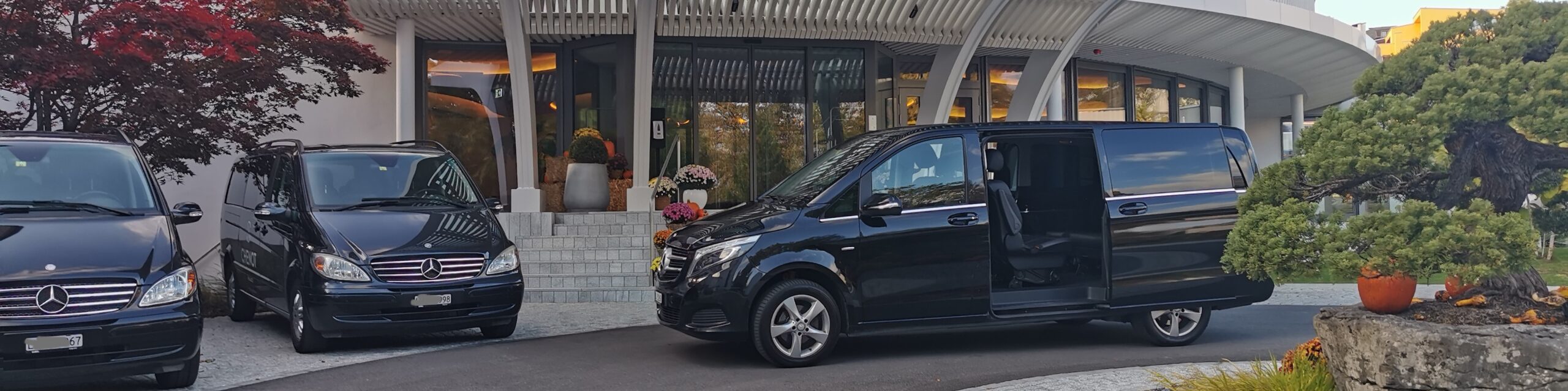 Minivans in front of a hotel after a transfer from zurich airport to meggen